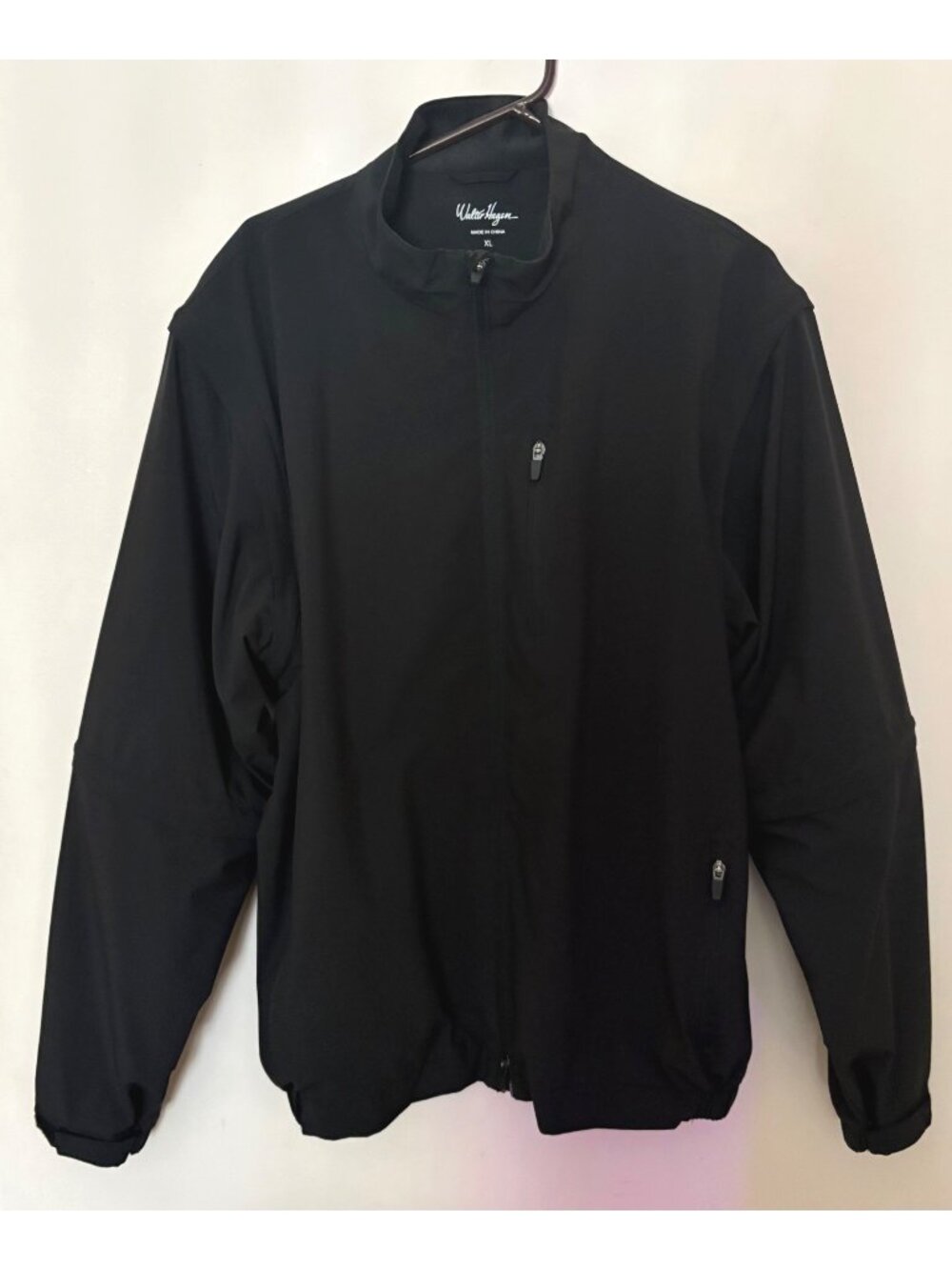 Walter Hagen Black Full Zip Golf Jacket XL Windbreaker Convertible Sleeves/Vest